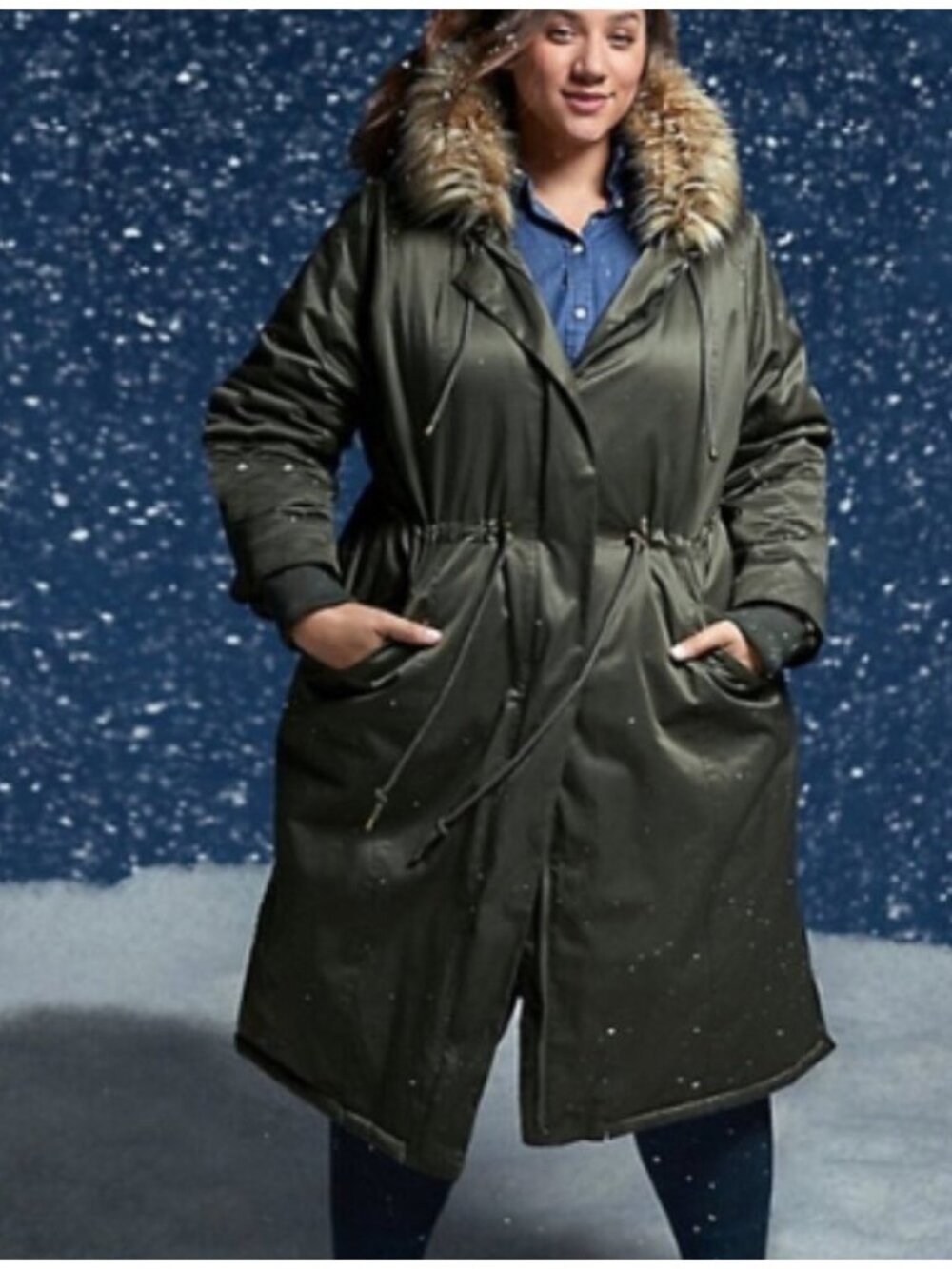 Torrid Green Long Parka Faux Fur Hood 3X